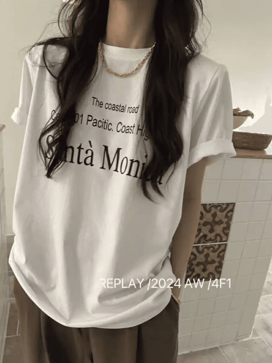 21 순면 210 그램 이후 패키지 칼라 여름 한 부서 반팔 티셔츠 여성 한국 스타일 루즈핏 빅 사이즈 프린트 한국 대외 무역 상세 이미지 2