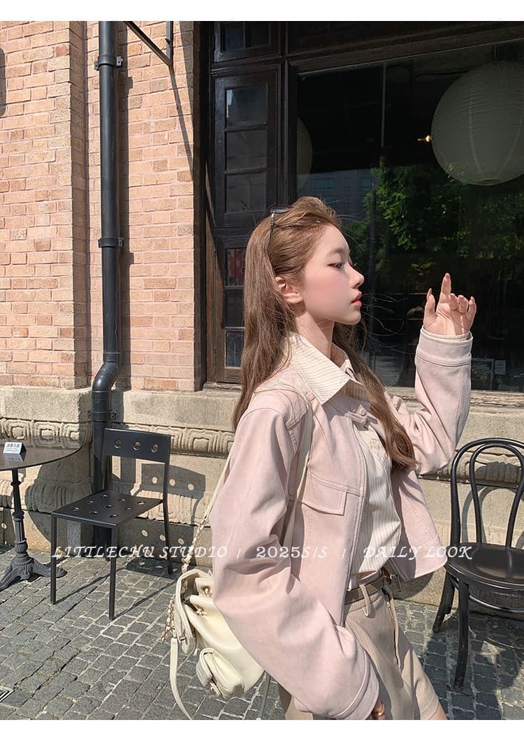 두꺼운 원본 없음 제인 레트로 라운드 넥 스웨이드 재킷 여성 코트 가을 한 부서 루즈핏 캐주얼 쇼트 스타일 맨위 상세 이미지 22
