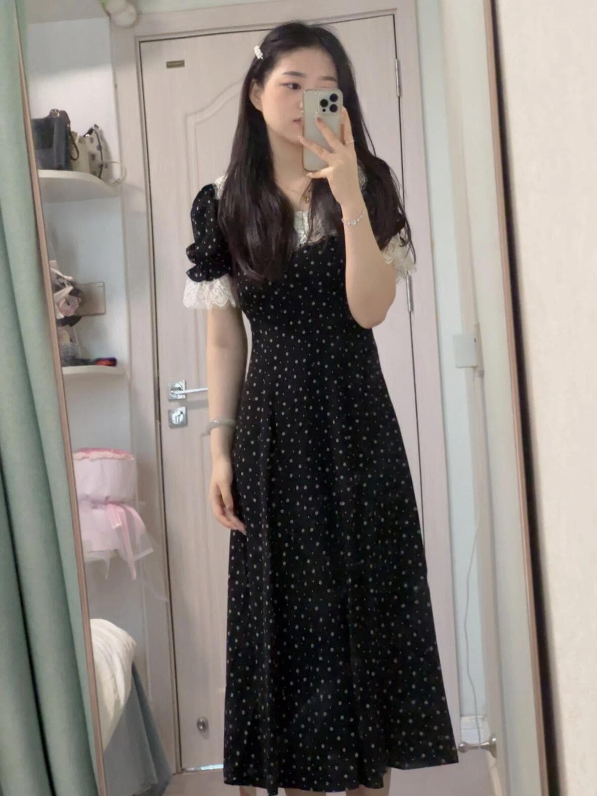프랑스식 프릴 칼라 꽃무늬 여성 드레스 여름 빅 사이즈 지방 mm 그는 벤 바람 품격 슬림해 보이는 차 휴식 소녀 롱 스커트 이미지 2