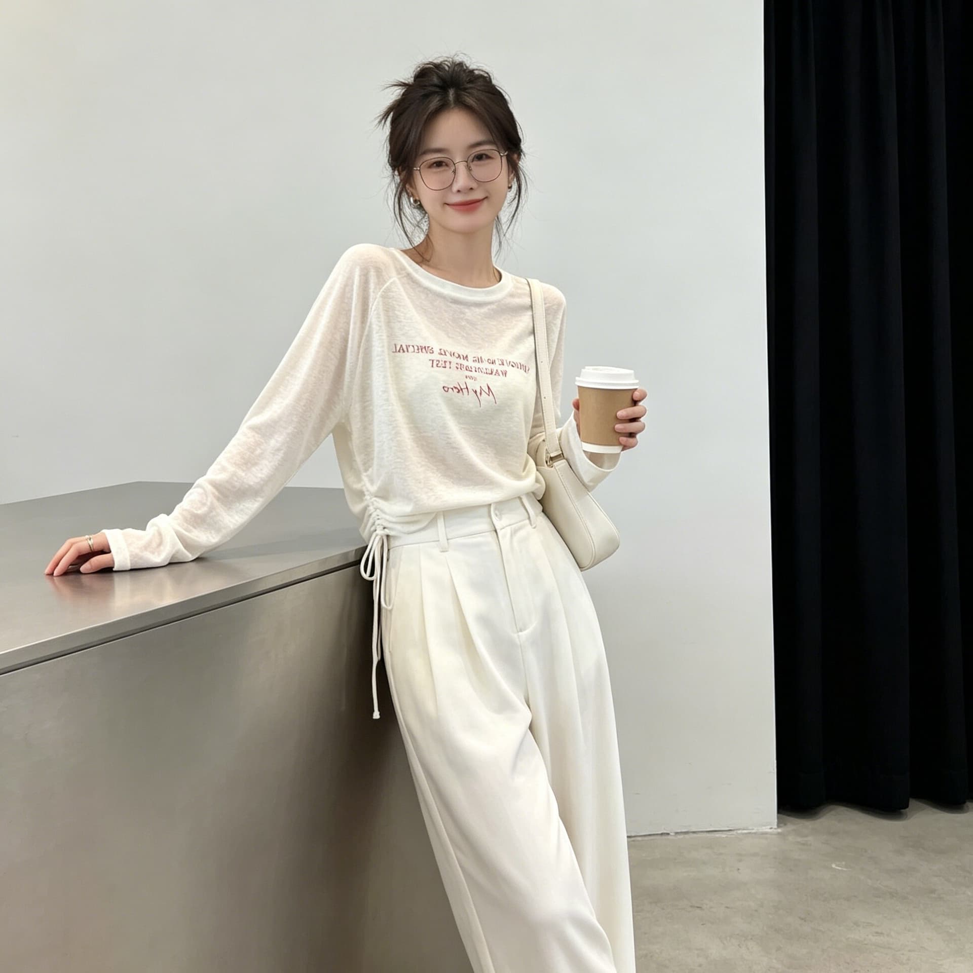 화이트 자외선 차단 블라우스 여성 여름 얇은 스타일 2026 새로운 긴팔 티셔츠 루즈핏 라이 경기 서울 주간 실크 맨위 한국 대외 무역 이미지 3
