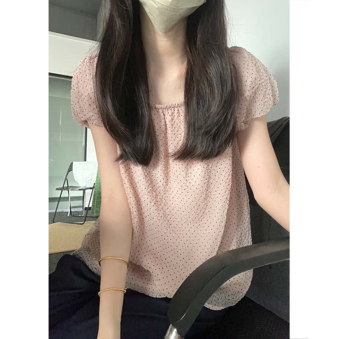 원본 원단 느긋한 디자인 센스 맨위 여름 도트 무늬 반팔 작은 셔츠 수 있습니다. 오프숄더 맨위 한국 대외 무역 이미지 2