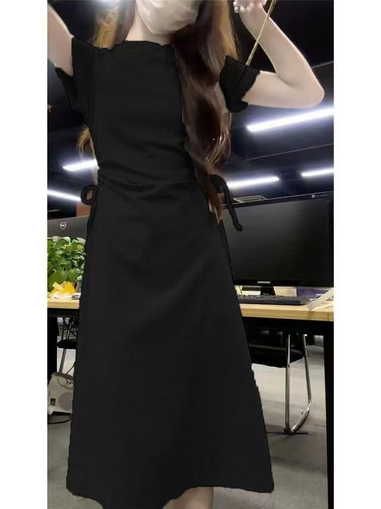 2026 새로운 프랑스식 고급 센스 회색 점프 슈트 치마 여름 여성 의류 작은 키 캐주얼 품격 허리 수축 롱 스커트 상세 이미지 1