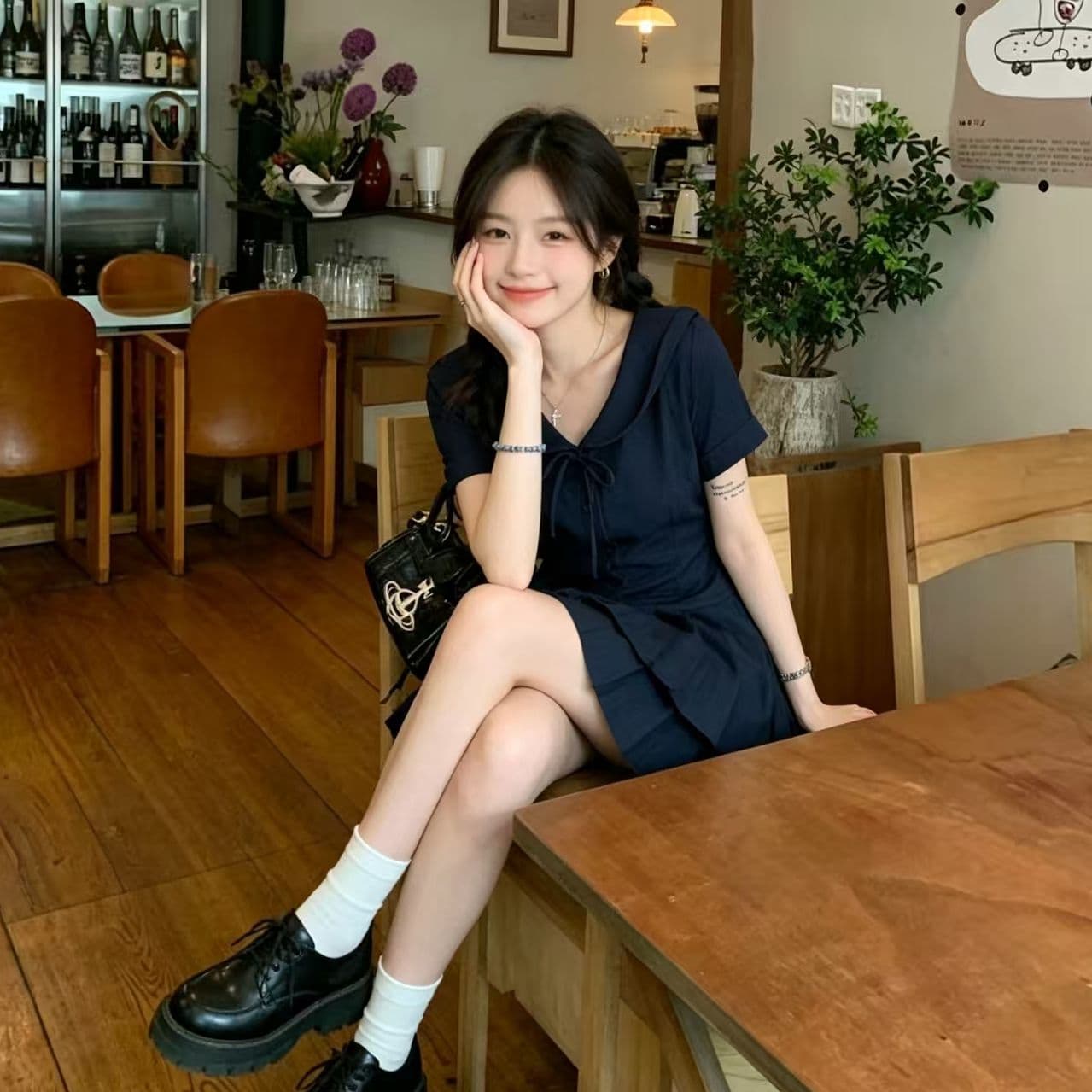 학원 스타일 캐주얼 한 마디 미니 스커트 여성 드레스 봄 가을 새로운 고급 센스 고유 한 아름다운 꼬집기 허리 해군 치마 이미지 2