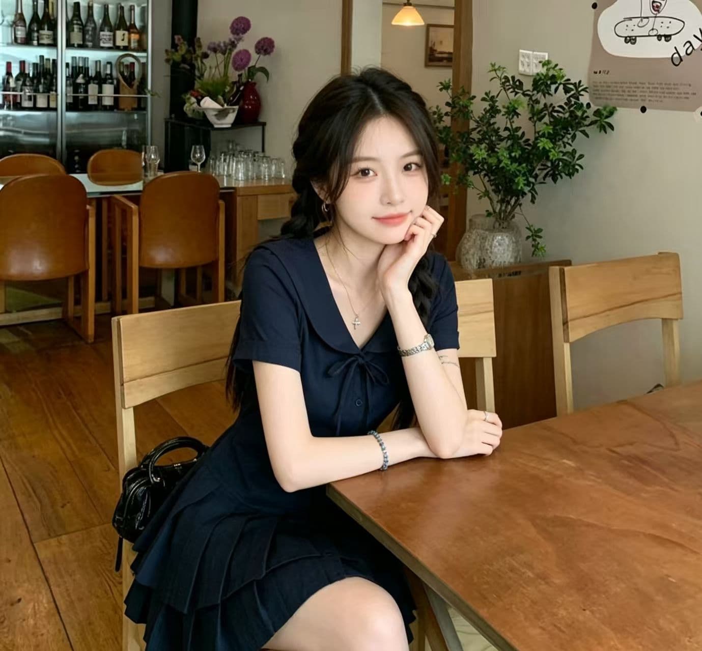 학원 스타일 캐주얼 한 마디 미니 스커트 여성 드레스 봄 가을 새로운 고급 센스 고유 한 아름다운 꼬집기 허리 해군 치마 상세 이미지 1