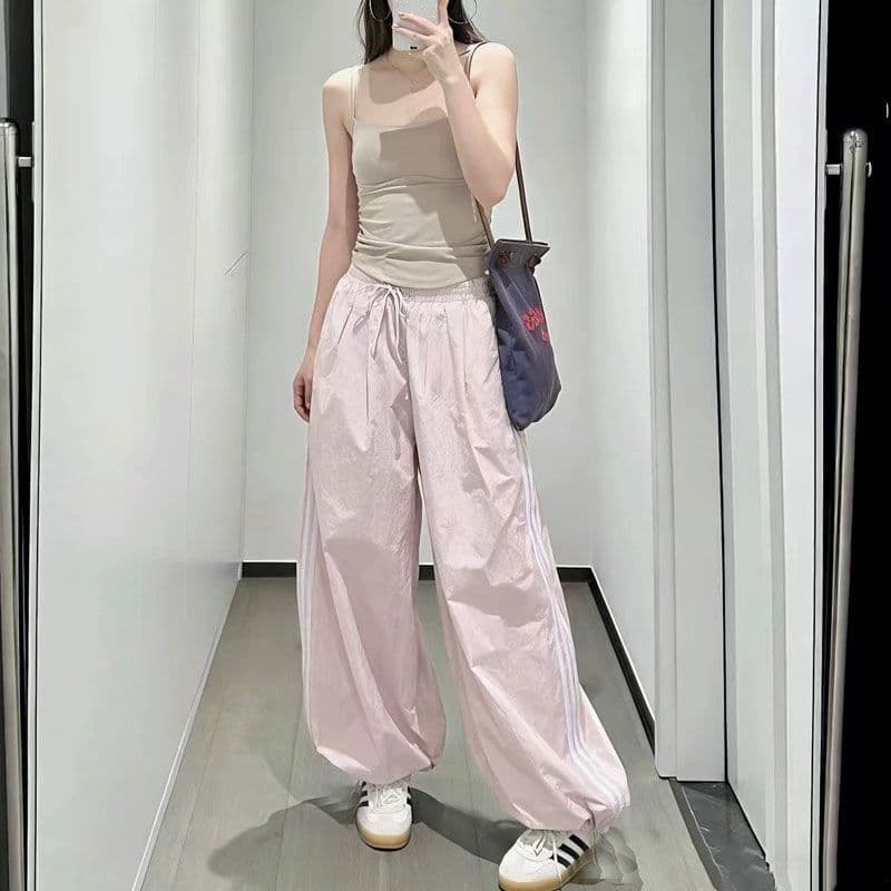 여름 레트로 아메리칸 바 기사 넓은 다리 조거 운동 풍선 캐주얼 바지 한국 대외 무역 한 싱글 폭발 상세 이미지 3