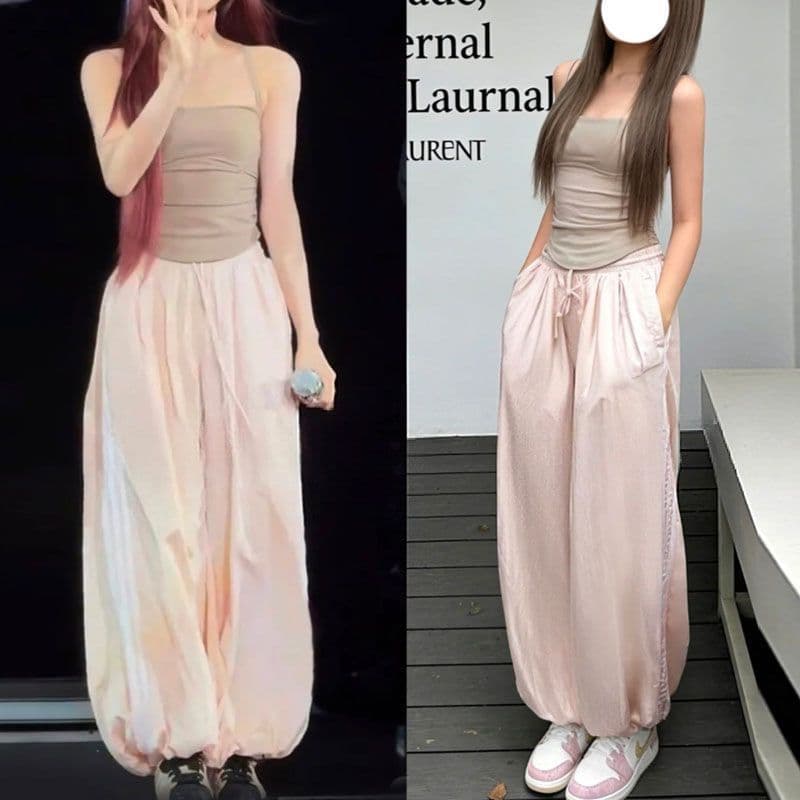 여름 레트로 아메리칸 바 기사 넓은 다리 조거 운동 풍선 캐주얼 바지 한국 대외 무역 한 싱글 폭발 상세 이미지 8