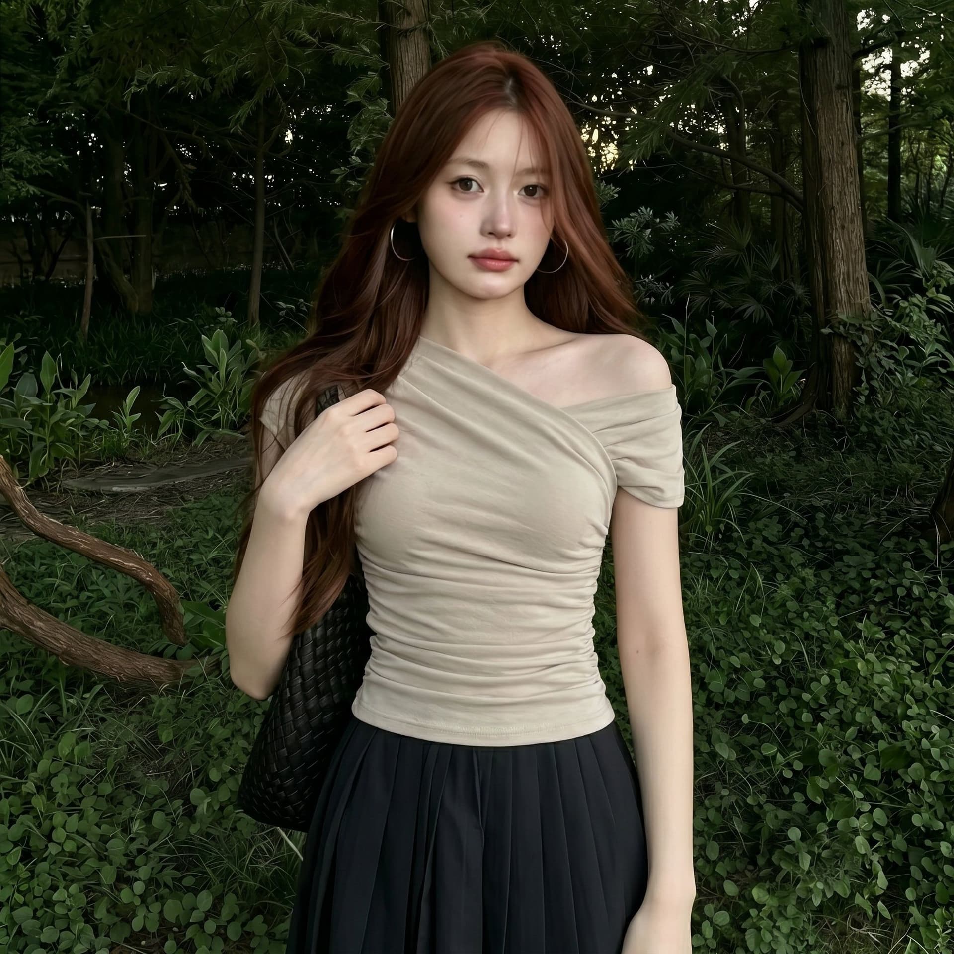 한 부서 회색 살구 색상 비스듬한 어깨 오프숄더 반팔 티셔츠 여성 몸매 가꾸기 품격 디자인 센스 맨위 한국 대외 무역 한 싱글 폭발 상세 이미지 2