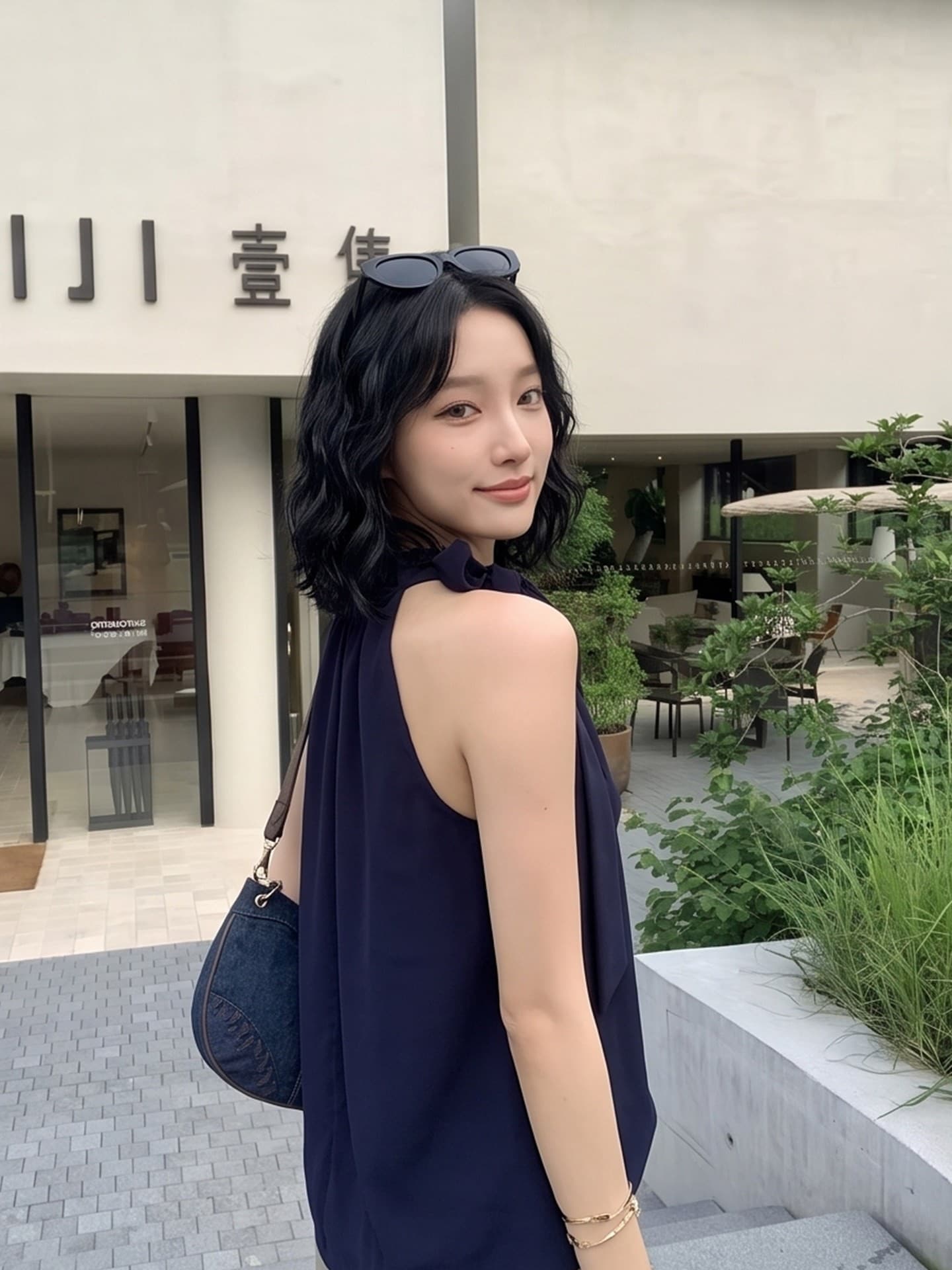 핫걸 나비 매듭 민소매 행침 목 조끼 여성 여름 로드 중 고급 센스 작은 키 레이스업 해군 작은 대중 맨위 이미지 3