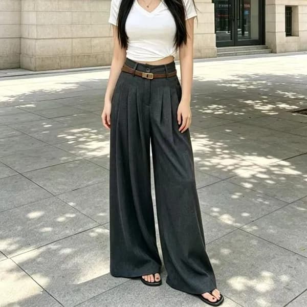 품격 하이웨이스트 도루 센스 넓은 다리 길이 바지 여성 패션 한국 스타일 루즈핏 표지 넓적 다리 슬림해 보이는 캐주얼 바지 상세 이미지 7
