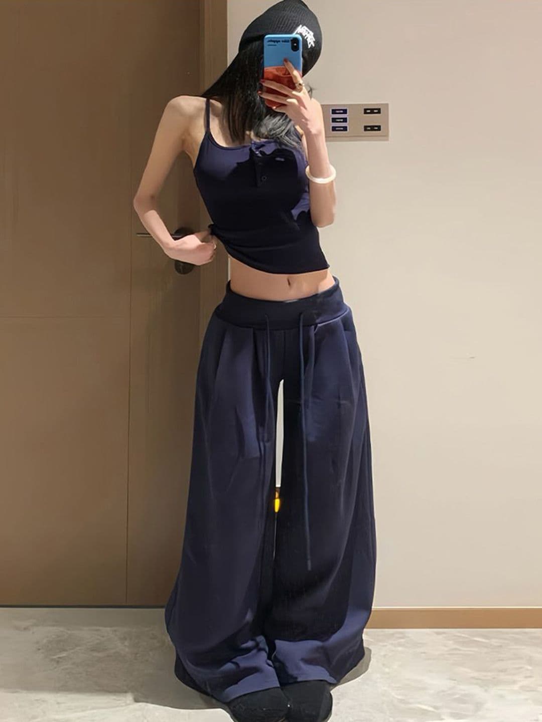 아메리칸 캐주얼 와이드 레깅스 바지 봄 가을 2026 새로운 로우 웨이스트 루즈핏 슬림해 보이는 캐주얼 스트레이트 운동 웨이 바지 긴 바지 이미지 2