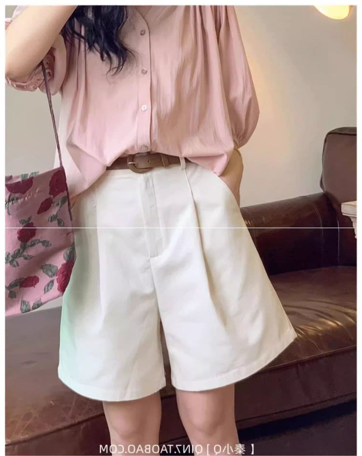워크웨어 반바지 여성 여름 얇은 스타일 루즈핏 한 마디 넓은 다리 바지 하이웨이스트 레트로 5 점 순면 바지 한국 대외 무역 상세 이미지 4