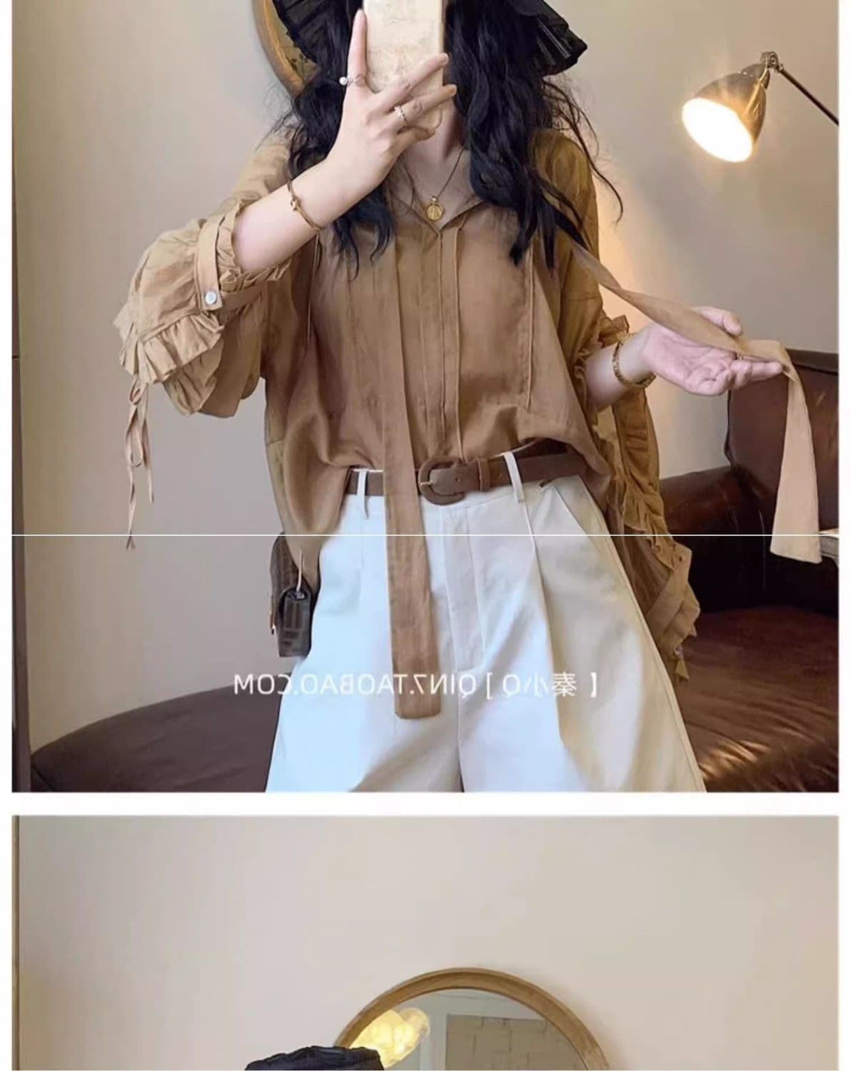 워크웨어 반바지 여성 여름 얇은 스타일 루즈핏 한 마디 넓은 다리 바지 하이웨이스트 레트로 5 점 순면 바지 한국 대외 무역 상세 이미지 12