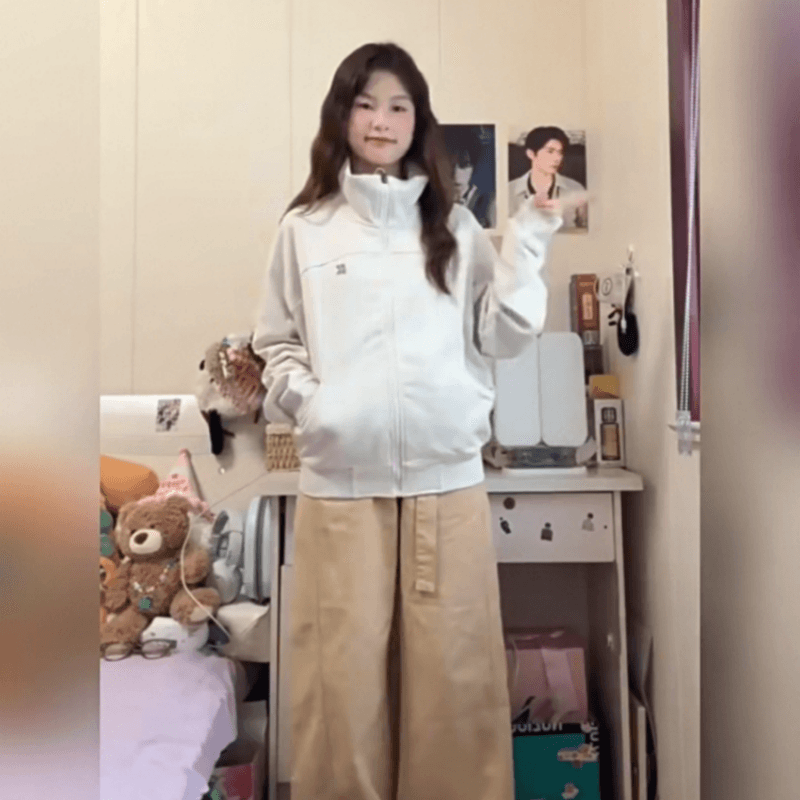 복합 원단 400g 이후 패키지 자수 폴로 칼라 봄 가을 오픈 가디건 재킷 스탠드 칼라 커플 후드티 재킷 이미지 3