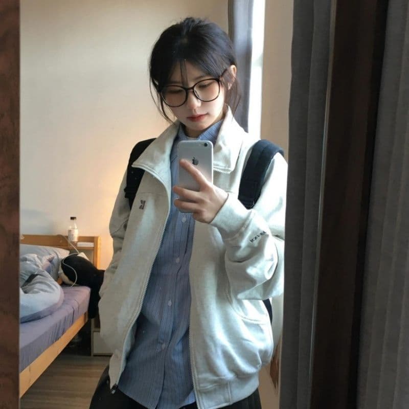 복합 원단 400g 이후 패키지 자수 폴로 칼라 봄 가을 오픈 가디건 재킷 스탠드 칼라 커플 후드티 재킷 이미지 3