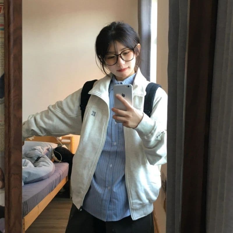 복합 원단 400g 이후 패키지 자수 폴로 칼라 봄 가을 오픈 가디건 재킷 스탠드 칼라 커플 후드티 재킷 이미지 5
