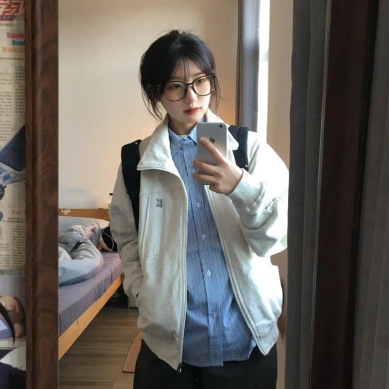 복합 원단 400g 이후 패키지 자수 폴로 칼라 봄 가을 오픈 가디건 재킷 스탠드 칼라 커플 후드티 재킷 이미지 4