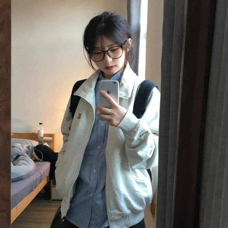 복합 원단 400g 이후 패키지 자수 폴로 칼라 봄 가을 오픈 가디건 재킷 스탠드 칼라 커플 후드티 재킷 상세 이미지 1