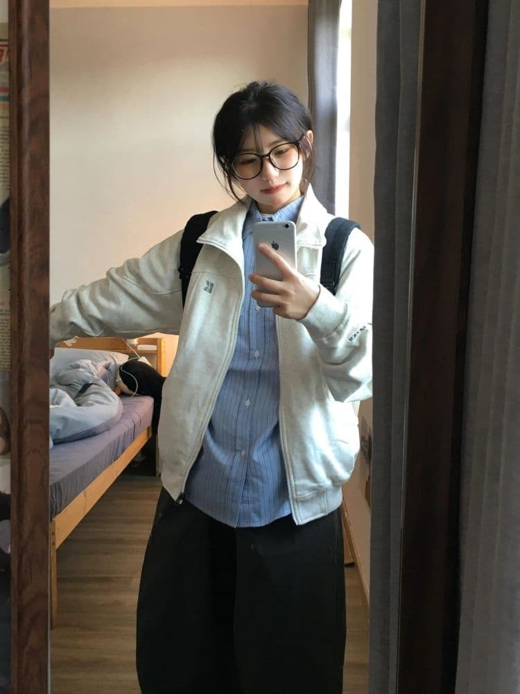 복합 원단 400g 이후 패키지 자수 폴로 칼라 봄 가을 오픈 가디건 재킷 스탠드 칼라 커플 후드티 재킷 상세 이미지 2