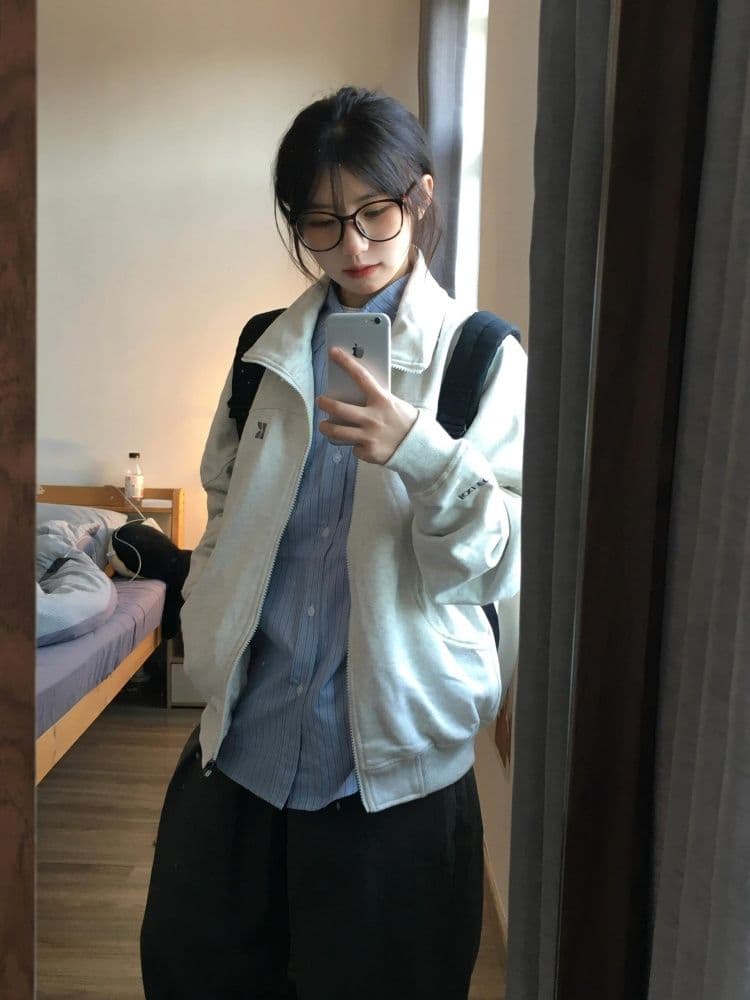 복합 원단 400g 이후 패키지 자수 폴로 칼라 봄 가을 오픈 가디건 재킷 스탠드 칼라 커플 후드티 재킷 상세 이미지 3