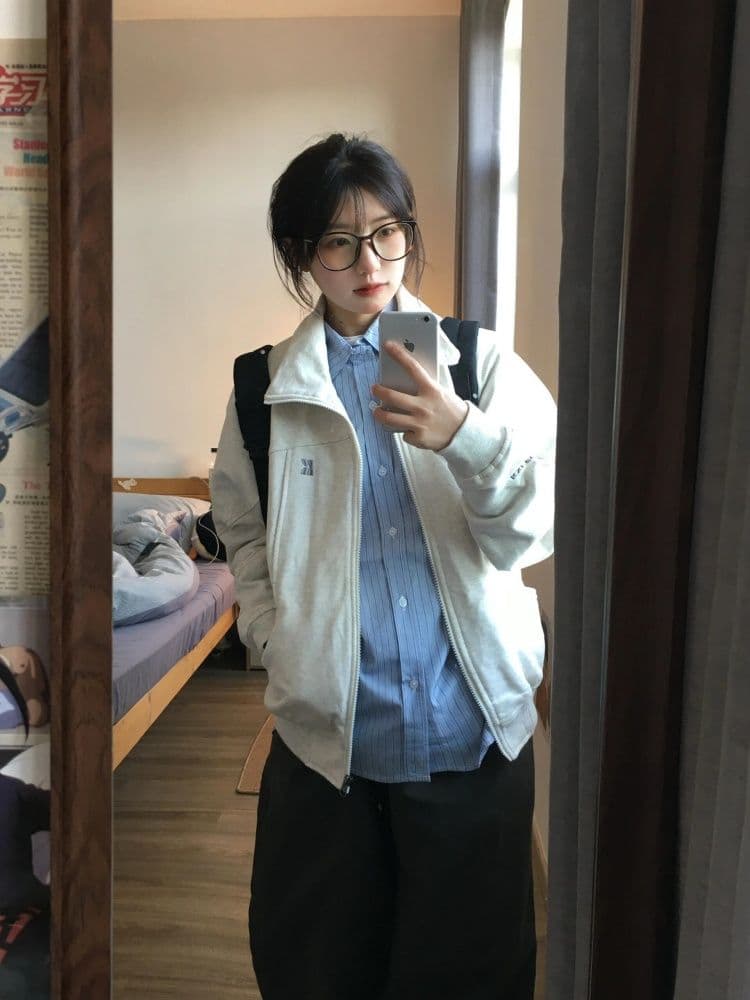 복합 원단 400g 이후 패키지 자수 폴로 칼라 봄 가을 오픈 가디건 재킷 스탠드 칼라 커플 후드티 재킷 상세 이미지 4