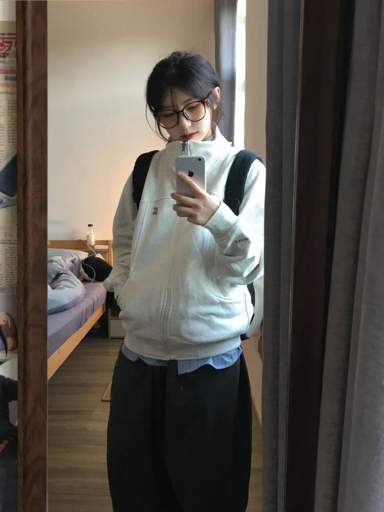 복합 원단 400g 이후 패키지 자수 폴로 칼라 봄 가을 오픈 가디건 재킷 스탠드 칼라 커플 후드티 재킷 상세 이미지 5