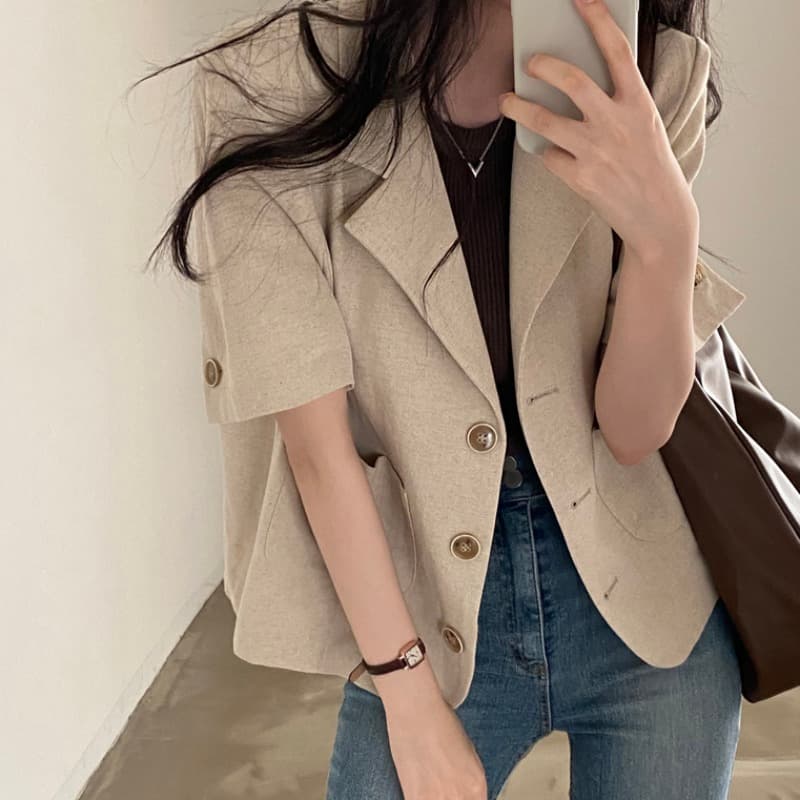 한국 chic 품격 얇은 스타일 반팔 정장 여성 코트 여름 새로운 고급 센스 정장 소금 부서 외부 잡아라. 의류