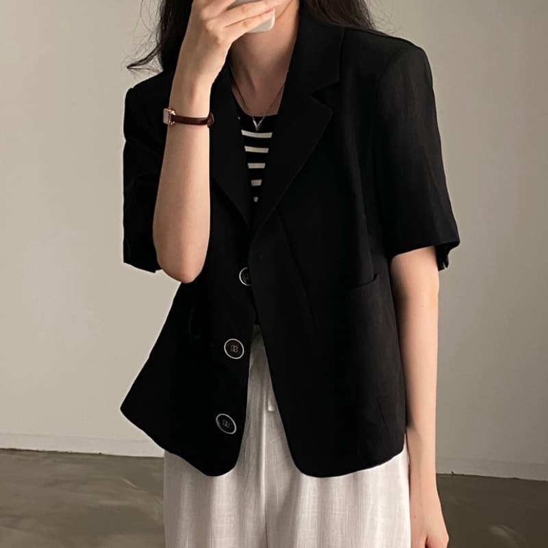 한국 chic 품격 얇은 스타일 반팔 정장 여성 코트 여름 새로운 고급 센스 정장 소금 부서 외부 잡아라. 의류 이미지 2