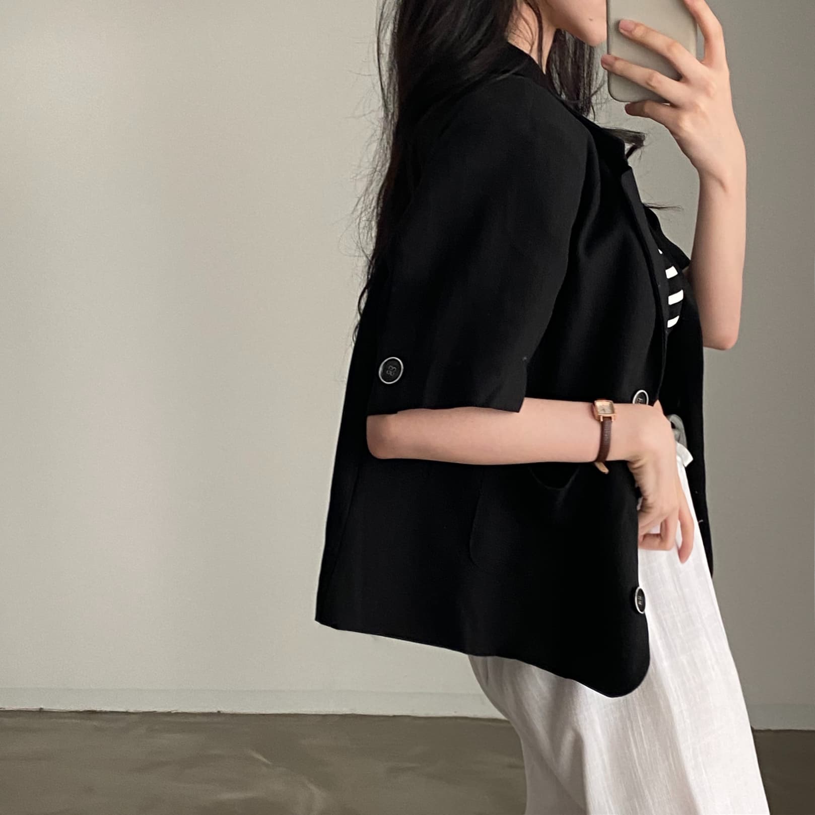 한국 chic 품격 얇은 스타일 반팔 정장 여성 코트 여름 새로운 고급 센스 정장 소금 부서 외부 잡아라. 의류 상세 이미지 27