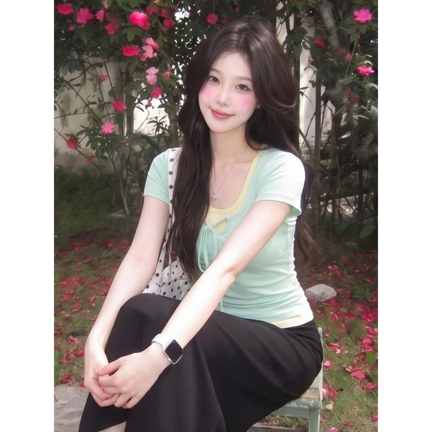 도파민 녹색 광장 칼라 스트랩 반팔 티셔츠 여성 여름 핫걸 페이크 레이어드 쇼트 스타일 맨위 한국 대외 무역 외부 싱글 상세 이미지 6