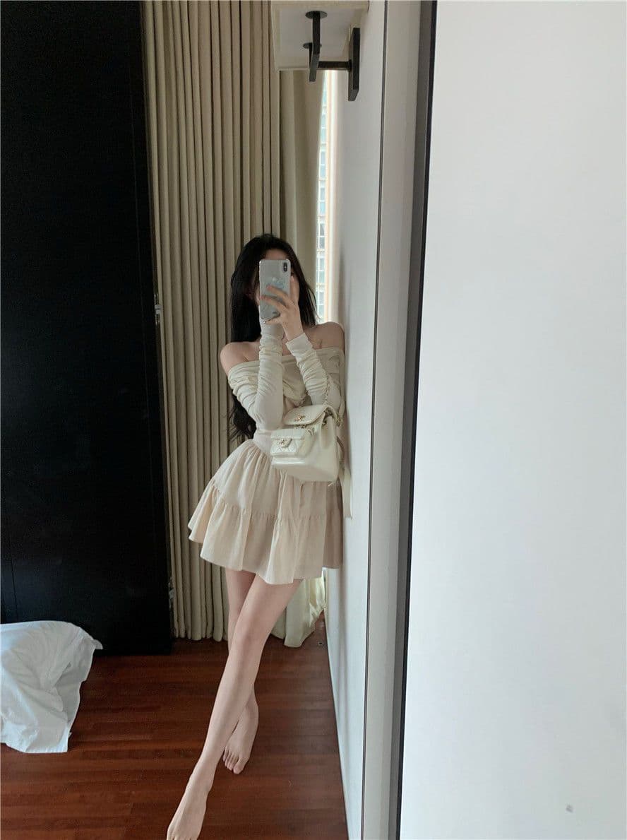 프랑스식 품격 보트넥 한 마디 짧은 치마 긴팔 여성 드레스 여름 드레스 달콤한 핫걸 몸매 가꾸기 허리 수축 작은 검은 드레스 상세 이미지 4