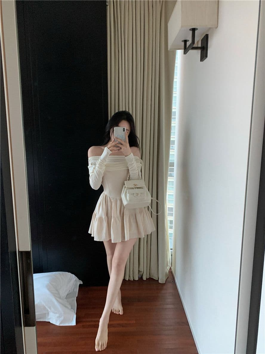 프랑스식 품격 보트넥 한 마디 짧은 치마 긴팔 여성 드레스 여름 드레스 달콤한 핫걸 몸매 가꾸기 허리 수축 작은 검은 드레스 상세 이미지 11