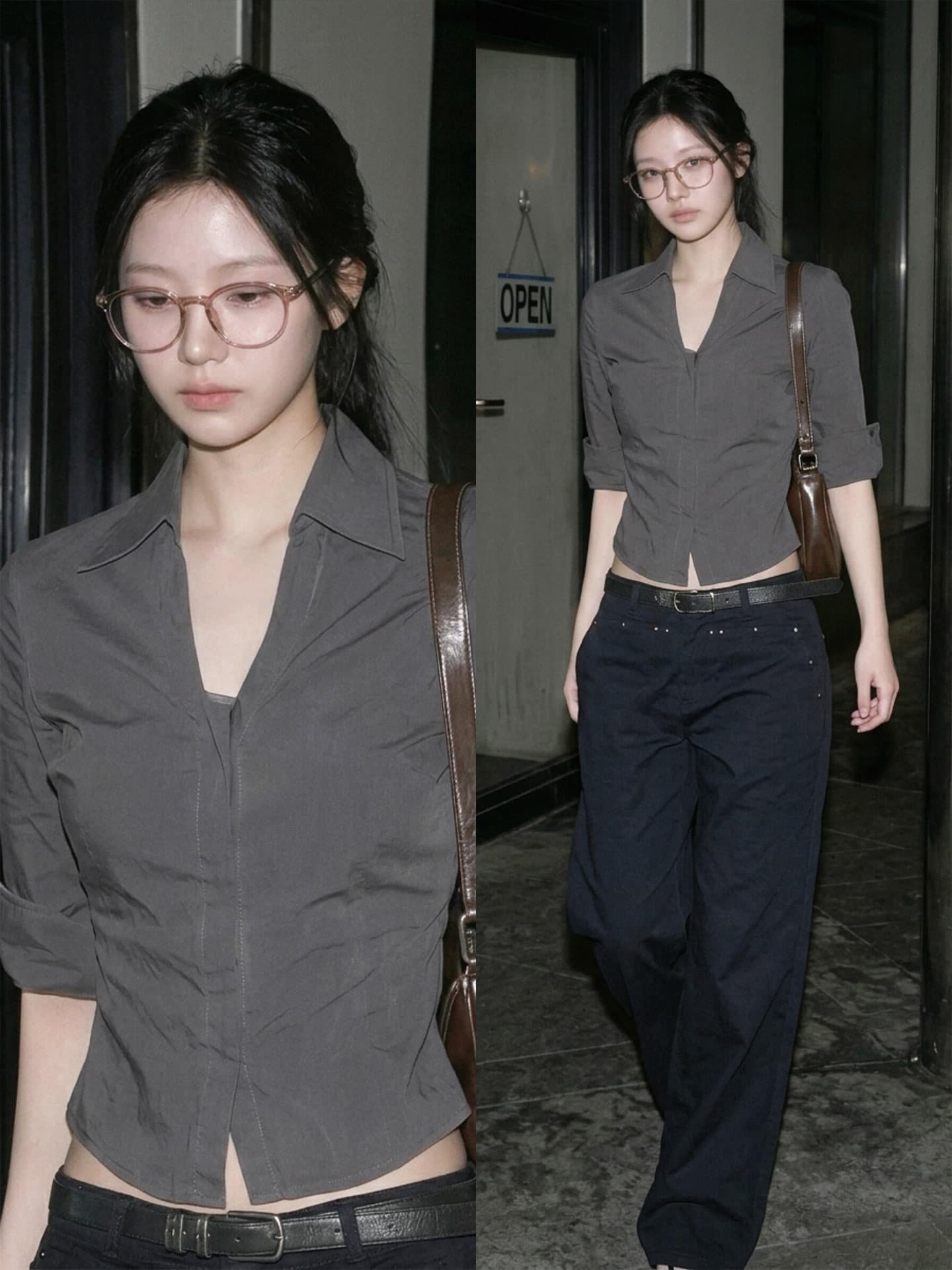 경관 그림 정가 아메리칸 POLO 셔츠 V넥 중간 소매 뒤집다 접기 여성 여름 높음 지혜 센스 허리 수축 슬림해 보이는 몸매 가꾸기 맨위 이미지 2