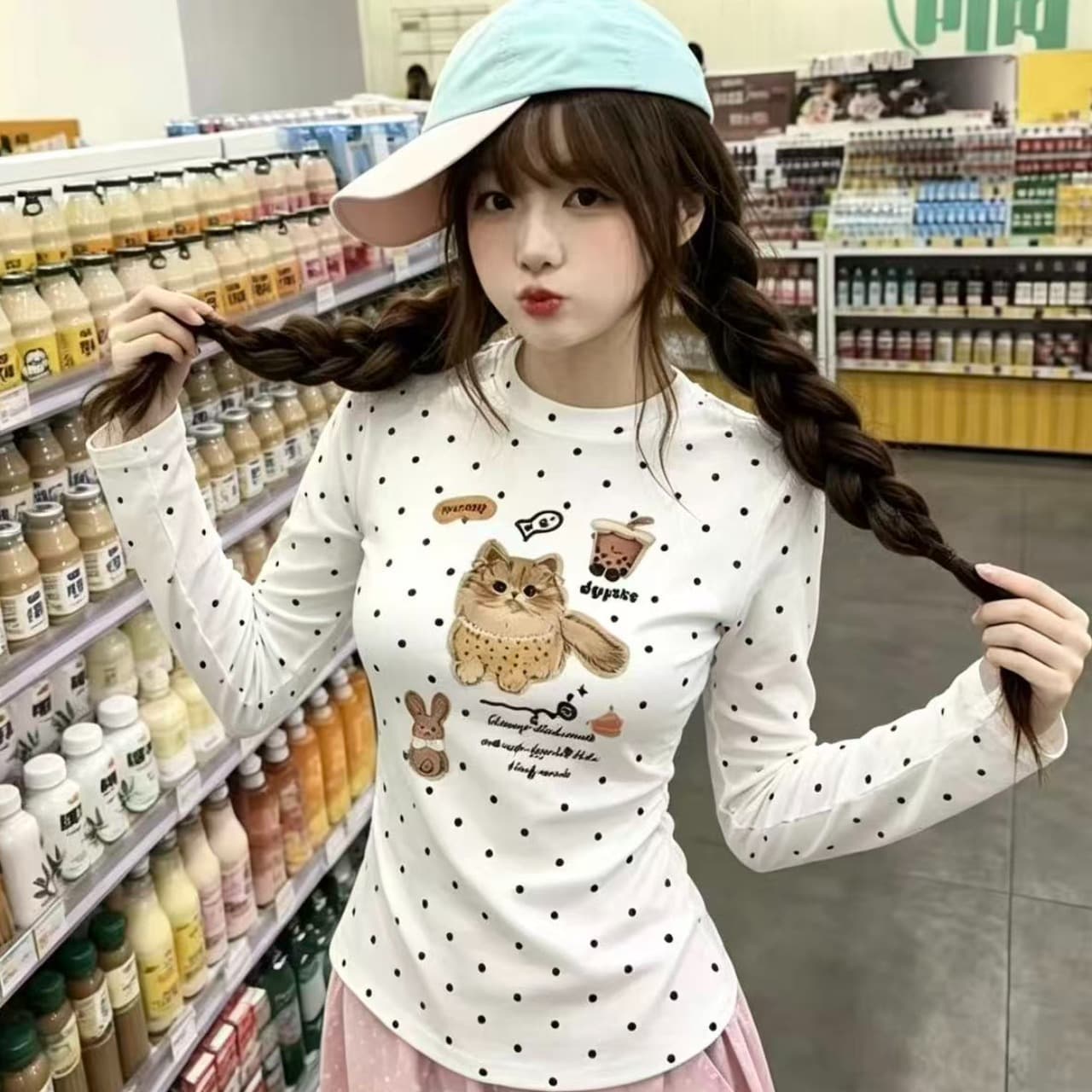 220 그램 40 빗질하다 92 면 8 암모니아 Lun 도트 무늬 몸매 가꾸기 긴팔 티셔츠 여성 한국 대외 무역 한 싱글 국경 간 폭발 이미지 4