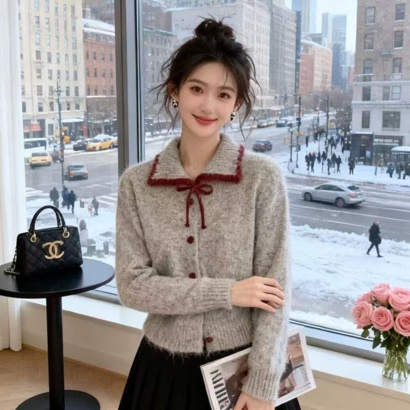 한 부서 부드러운 바람 부드러운 찹쌀 배색 칼라 니트 스웨터 스웨터 여자 가을 겨울 외국 가스 캐주얼 미니멀리즘 다용도 맨위 상세 이미지 7