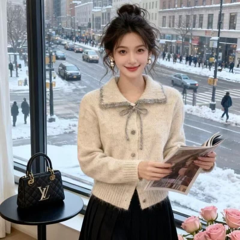 한 부서 부드러운 바람 부드러운 찹쌀 배색 칼라 니트 스웨터 스웨터 여자 가을 겨울 외국 가스 캐주얼 미니멀리즘 다용도 맨위 상세 이미지 17