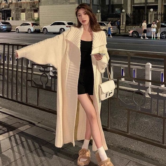 부드러운 찹쌀 스웨터 니트 여성 코트 가을 겨울 두꺼운 새로운 루즈핏 품격 중간 길이 오픈 가디건 한국 대외 무역 이미지 2