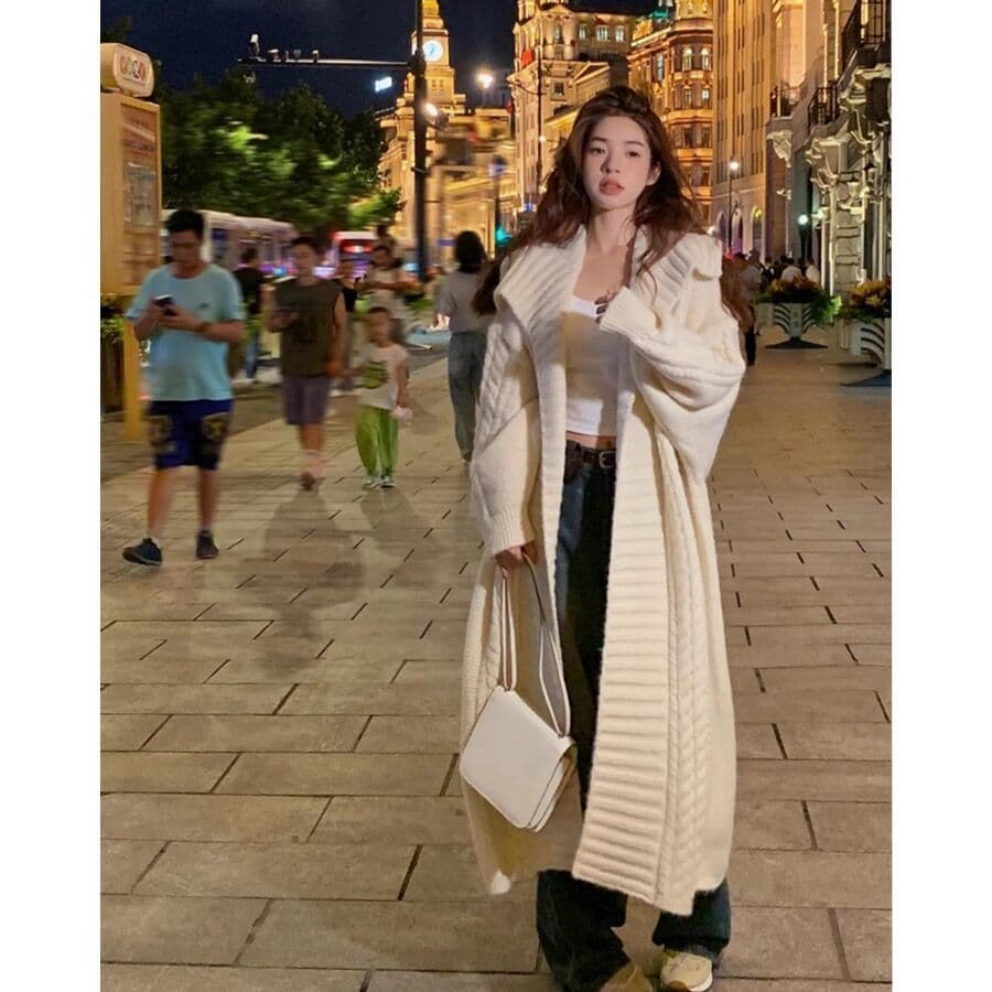 부드러운 찹쌀 스웨터 니트 여성 코트 가을 겨울 두꺼운 새로운 루즈핏 품격 중간 길이 오픈 가디건 한국 대외 무역 상세 이미지 1