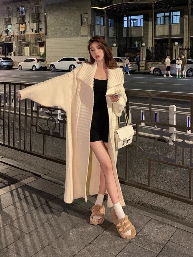 부드러운 찹쌀 스웨터 니트 여성 코트 가을 겨울 두꺼운 새로운 루즈핏 품격 중간 길이 오픈 가디건 한국 대외 무역 상세 이미지 3