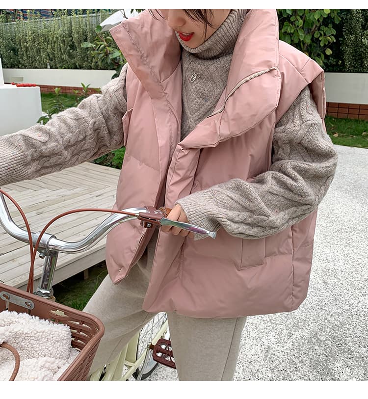 베스트 두꺼운 가을 겨울 다운 재킷 한국 스타일 루즈핏 다용도 다운 코튼 조끼 조끼 어깨 외출용 쇼트 스타일 재킷 상세 이미지 12