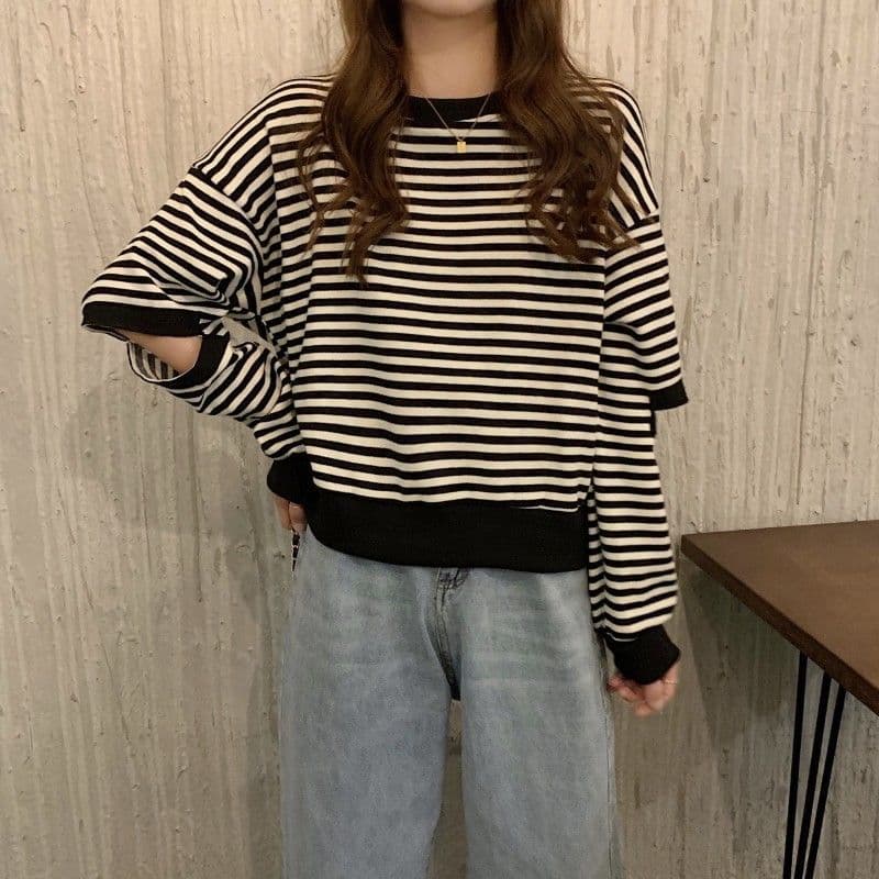 물고기 규모 스트라이프 긴팔 얇은 스타일 후드티 여성 의류 가을 디자인 센스 패션 맨위 한국 대외 무역 한 싱글 국경 간 상세 이미지 21