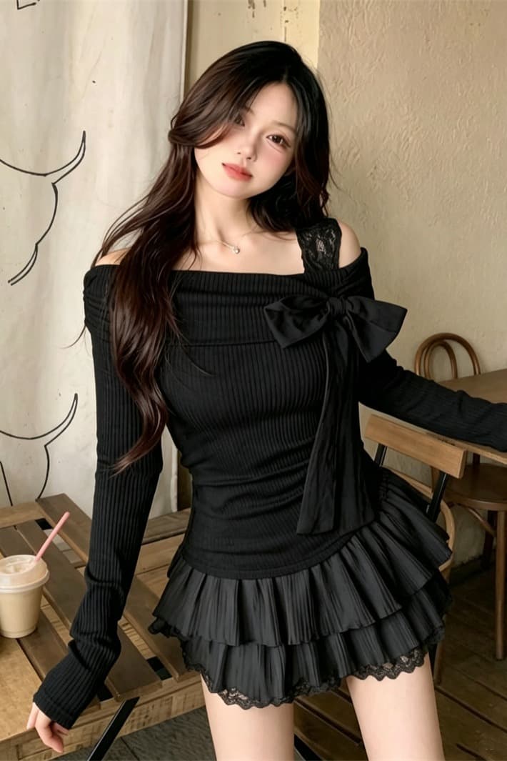 순수한 욕망 프랑스식 나비 넥타이 긴팔 티셔츠 여성 가을 겨울 핫걸 몸매 가꾸기 인사이드 잡아라. 의류 이미지 6