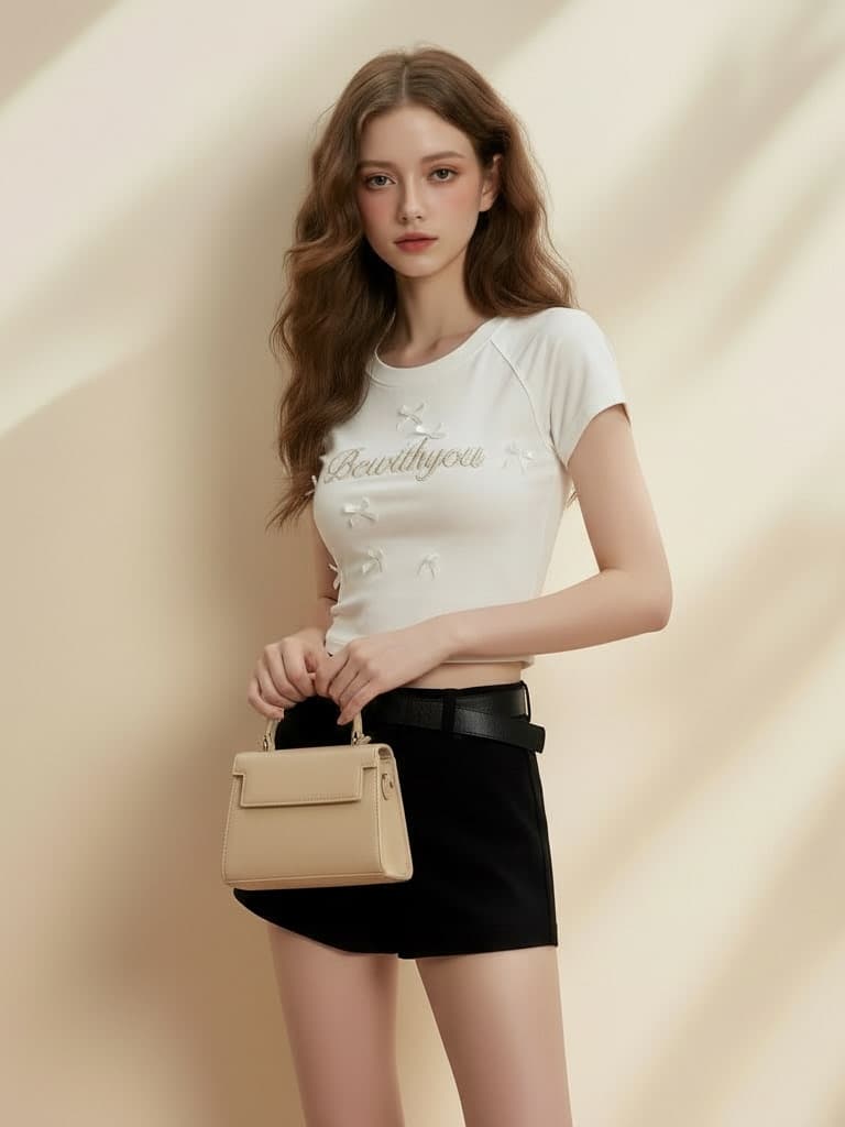 원본 주간 고양이 품질 화이트 긍정적 인 어깨 반팔 티셔츠 여성 여름 달콤함 나비 매듭 라운드 넥 맨위 한국 대외 무역 상세 이미지 4