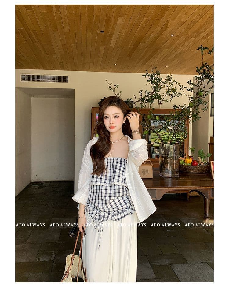 화이트 오래된 돈 바람 질감 센스 루즈핏 세로 줄무늬 화이트 여성 셔츠 한국 스타일 얇고 가벼운 긴팔 셔츠 ins 상세 이미지 6