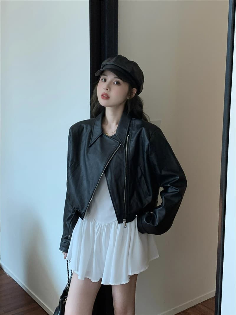높음 거리 아메리칸 레트로 pu 가죽 재킷 여성 코트 이른 가을 2026 새로운 쇼트 스타일 재킷 슬림해 보이는 표지 고기 맨위 상세 이미지 29