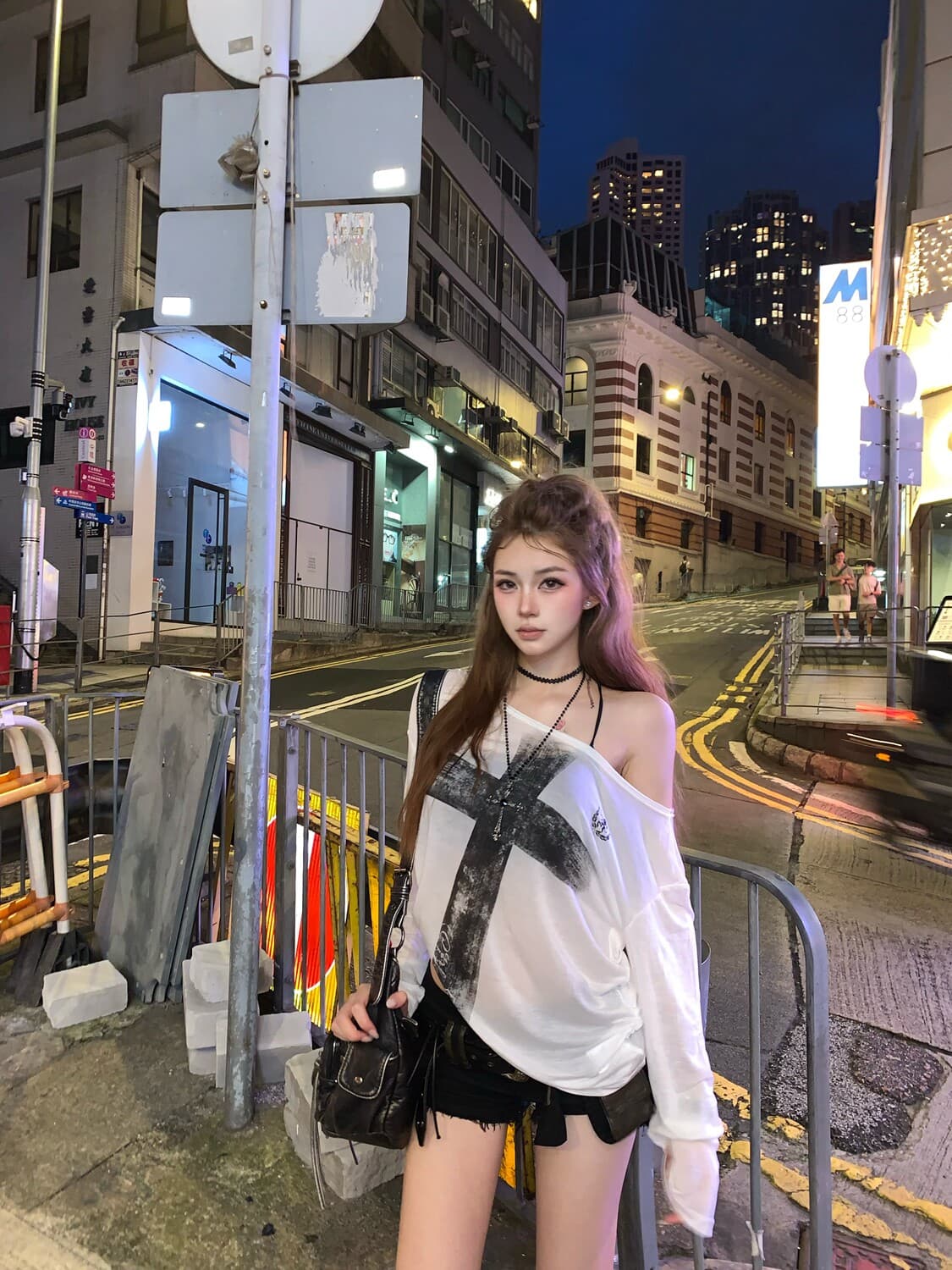 아메리칸 레트로 프린트 비스듬한 어깨 긴팔 티셔츠 여성 여름 루즈핏 Tulle 오프숄더 자외선 차단 핫걸 바람 블라우스 맨위 상세 이미지 9