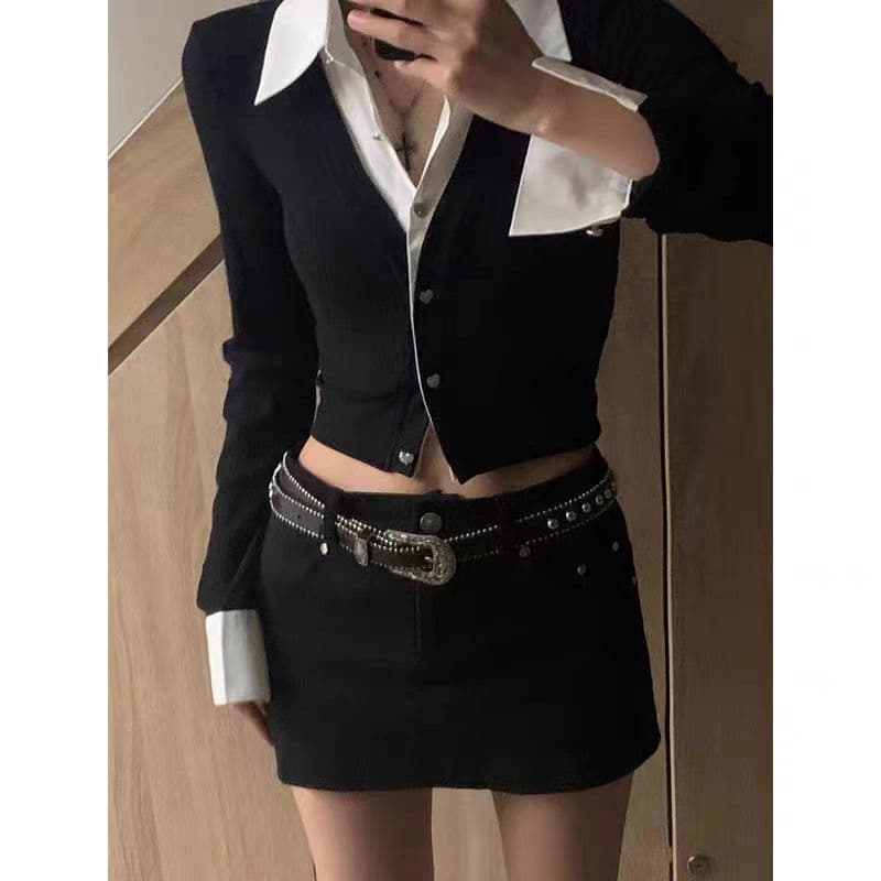 페이크 레이어드 POLO 칼라 여성 셔츠 봄 가을 겨울 디자인 센스 Chic 몸매 가꾸기 슬림해 보이는 맨위 한국 대외 무역 국경 간 상세 이미지 5