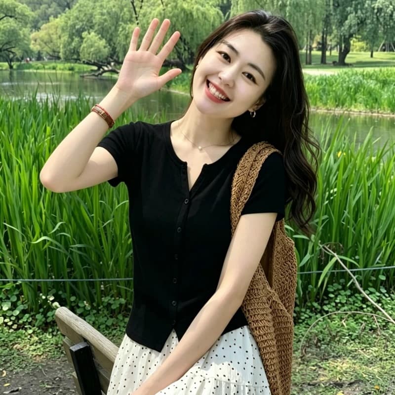털 짠 셔츠 프랑스식 검정색 얼음 실크 반팔 니트 오픈 가디건 여성 여름 품격 몸매 가꾸기 고유 한 아름다운 쇼트 스타일 맨위 이미지 4