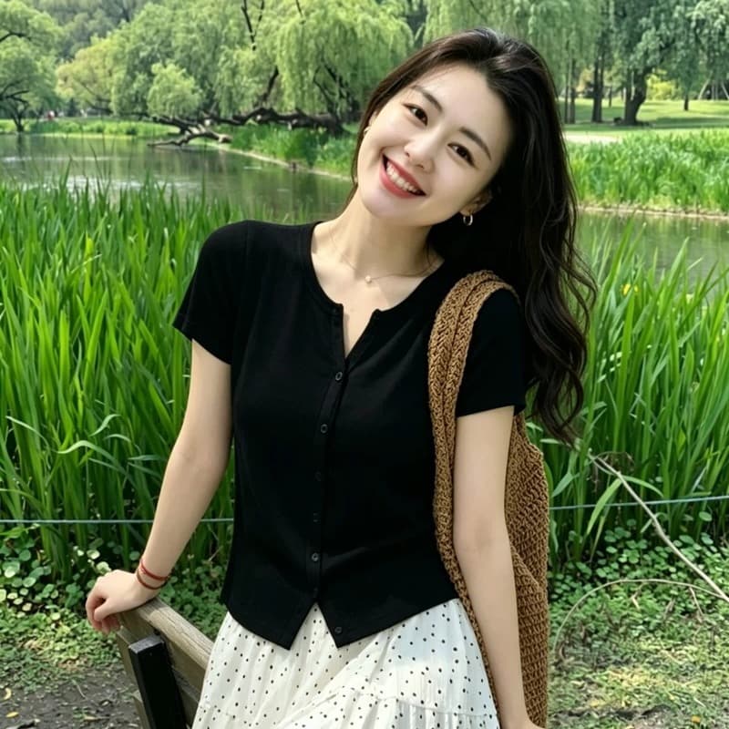 털 짠 셔츠 프랑스식 검정색 얼음 실크 반팔 니트 오픈 가디건 여성 여름 품격 몸매 가꾸기 고유 한 아름다운 쇼트 스타일 맨위