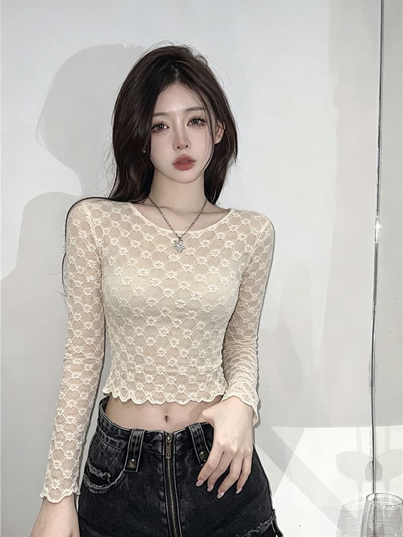 섹시함 핫걸 시스루 홀로우 아웃 긴팔 망사 여성 핫걸 디자인 센스 얇은 스타일 자외선 차단 블라우스 맨위 한국 대외 무역 상세 이미지 8