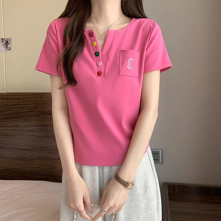 40 1 1 리브 면 260 그램 빅 사이즈 지방 mm 곡선 밑단 단추 반팔 티셔츠 로드 중 대외 무역 한국 국경 간 이미지 2